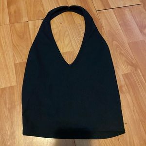 black ripped cropped halter top